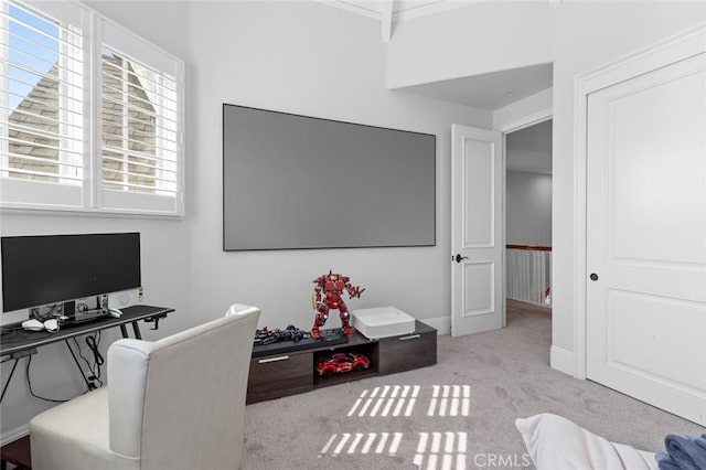 office area with carpet flooring and baseboards