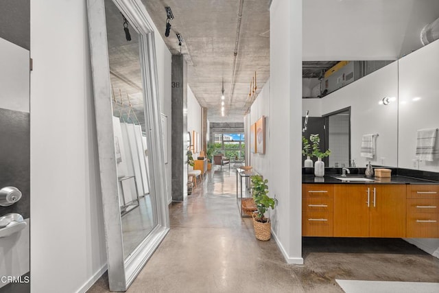 interior space featuring concrete flooring and sink