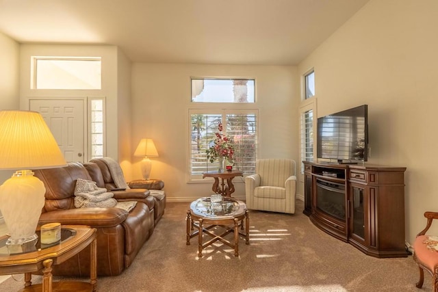 living room with carpet floors and a healthy amount of sunlight