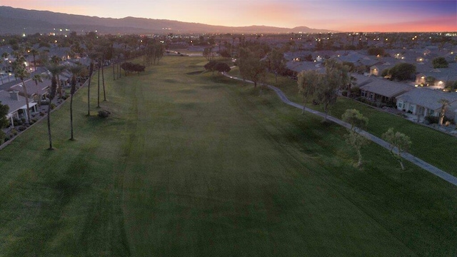 aerial view at dusk with a mountain view