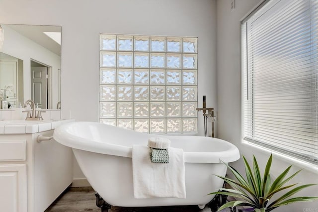 bathroom with sink, a bathing tub, and hardwood / wood-style flooring