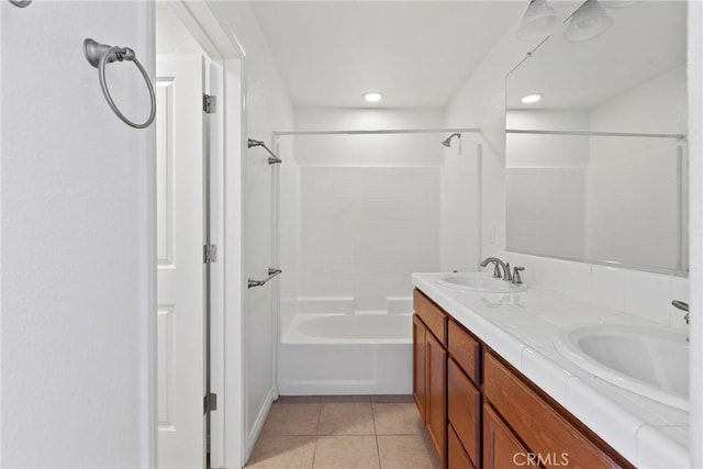 bathroom featuring tile patterned flooring, vanity, and tub / shower combination