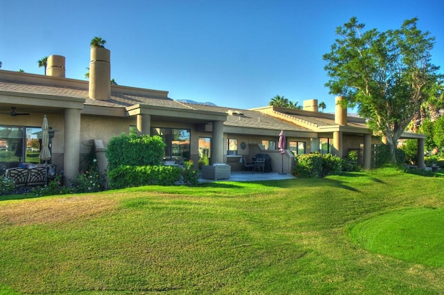 back of property with a patio area and a yard