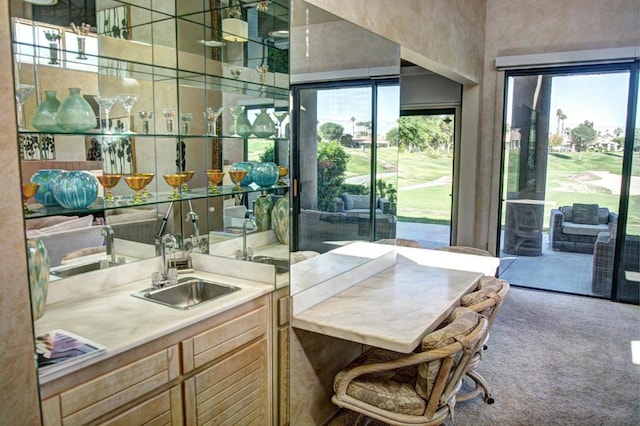 bar featuring carpet, plenty of natural light, and sink