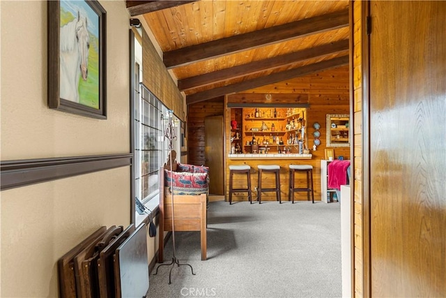 24601 Deertrail Dr, Tehachapi, CA 93561 - carpeted office space featuring wooden walls and wooden ceiling