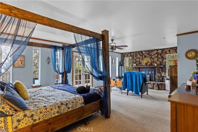 24601 Deertrail Dr, Tehachapi, CA 93561 - bedroom featuring carpet floors and a fireplace
