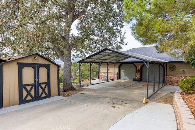 view of car parking with a carport and a garage