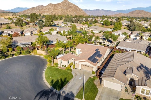 drone / aerial view featuring a mountain view