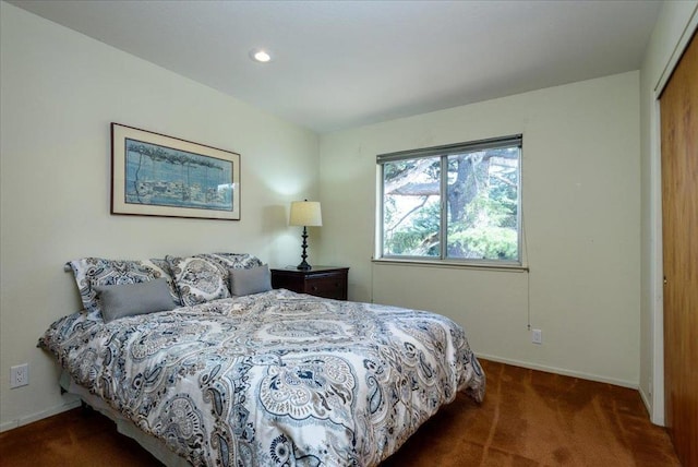 carpeted bedroom with a closet