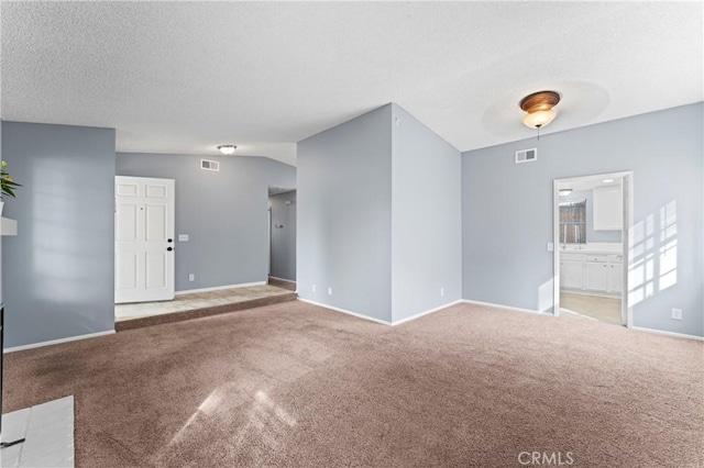 carpeted spare room with a textured ceiling