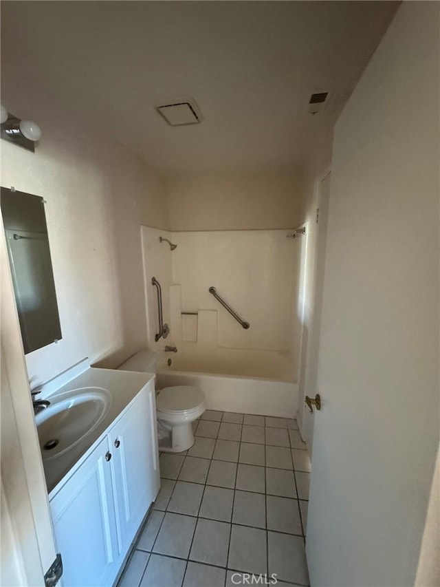 full bathroom featuring tile patterned floors, vanity, toilet, and shower / bath combination