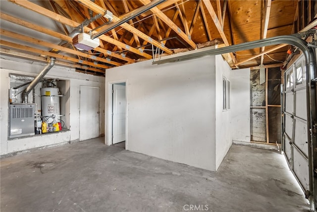 basement with heating unit and water heater