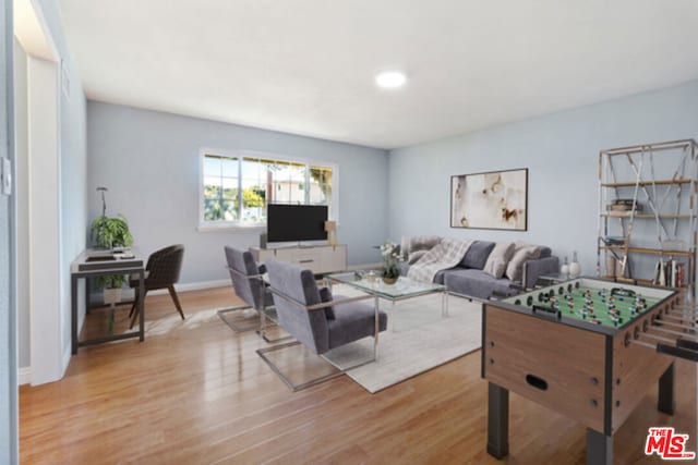 living room with light hardwood / wood-style flooring