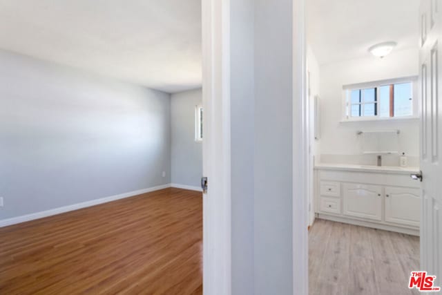 bathroom featuring vanity and hardwood / wood-style flooring