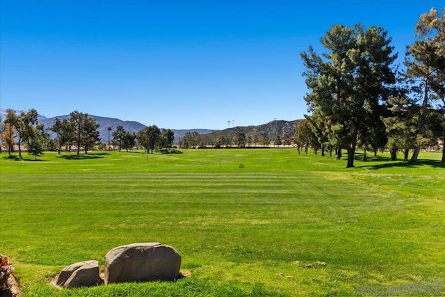 view of property's community featuring a mountain view and a lawn