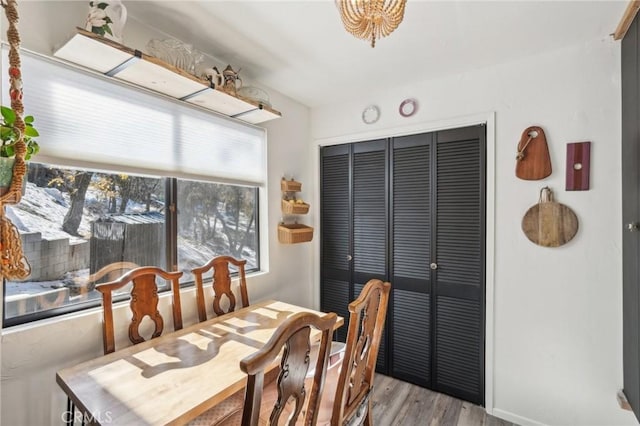 dining space featuring light hardwood / wood-style flooring