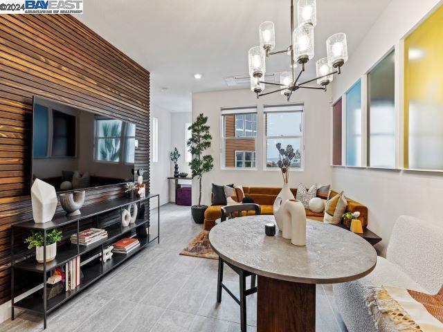 dining space featuring a chandelier