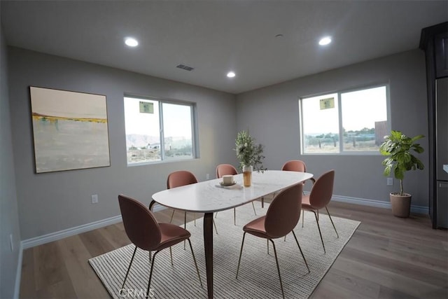 dining room with a healthy amount of sunlight and light wood-type flooring