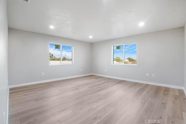 spare room featuring light wood-type flooring and a wealth of natural light