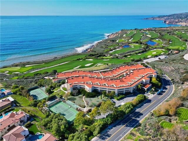 aerial view featuring a water view and a beach view