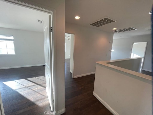 hall with dark hardwood / wood-style flooring