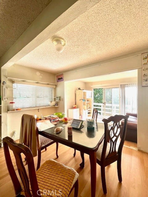 dining room with a wealth of natural light, hardwood / wood-style floors, and a textured ceiling