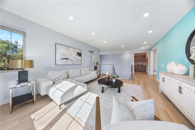 living room with light wood-type flooring