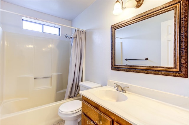 full bathroom featuring vanity, toilet, and shower / bath combo with shower curtain