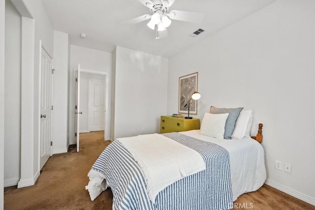 bedroom with carpet floors and ceiling fan