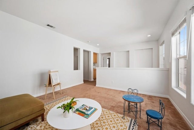 living area featuring carpet floors