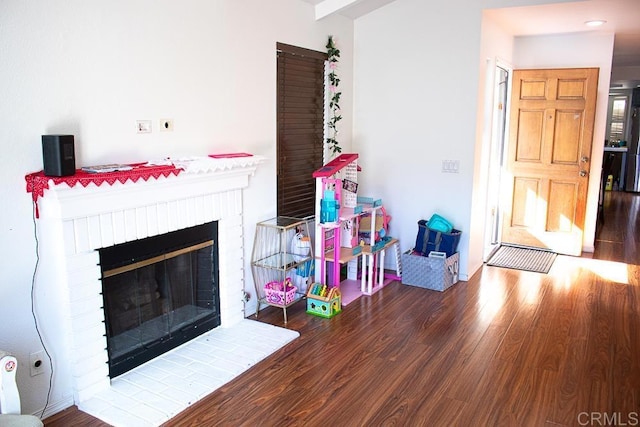 living room featuring a fireplace and hardwood / wood-style flooring