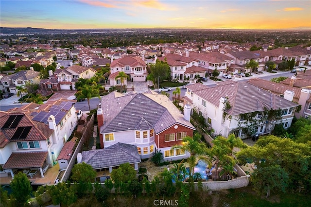 view of aerial view at dusk