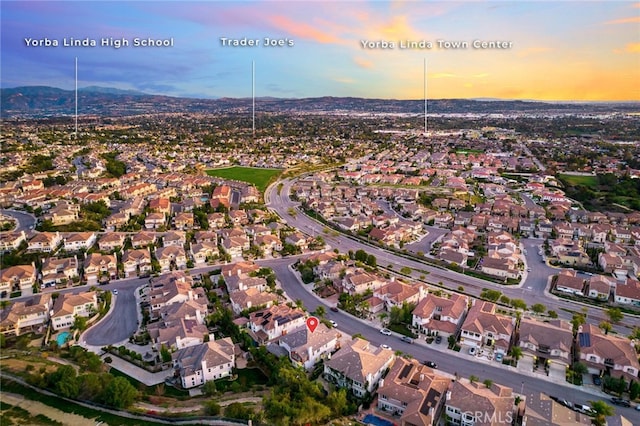 view of aerial view at dusk