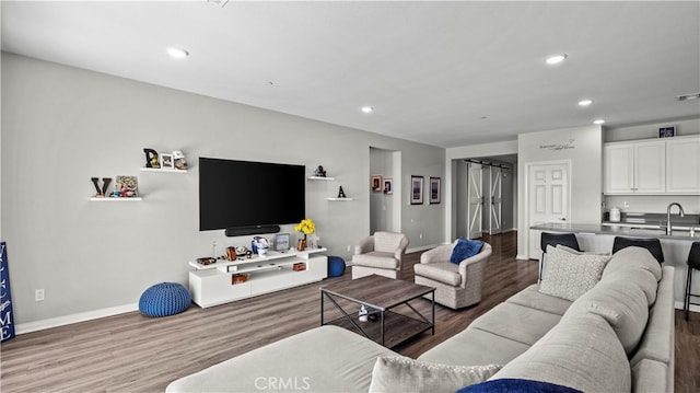 living room featuring sink and wood-type flooring