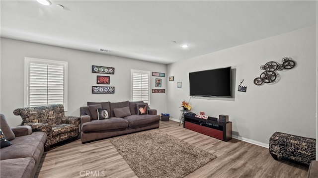 living room with hardwood / wood-style floors