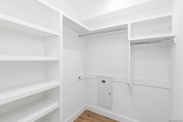 spacious closet with hardwood / wood-style flooring