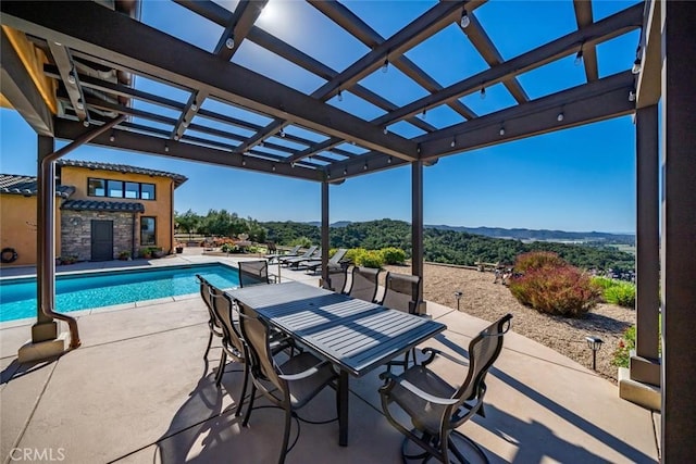 view of swimming pool with a pergola and a patio