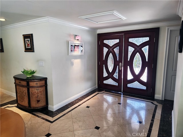 foyer featuring crown molding