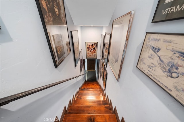 stairway featuring hardwood / wood-style flooring