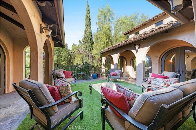 view of patio / terrace with french doors and an outdoor hangout area