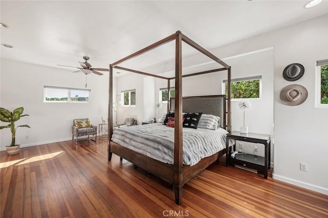 8865 San Gabriel Rd, Atascadero, CA 93422 - bedroom with hardwood / wood-style flooring, baseboards, and ceiling fan
