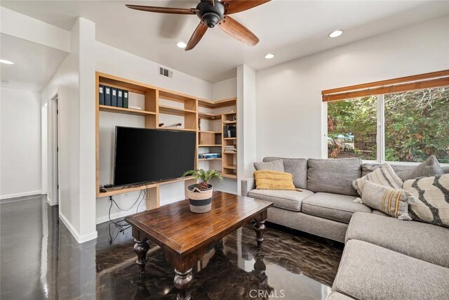 8865 San Gabriel Rd, Atascadero, CA 93422 - living room featuring recessed lighting, a ceiling fan, and baseboards