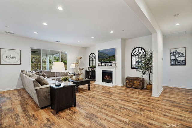 living room with light wood-type flooring