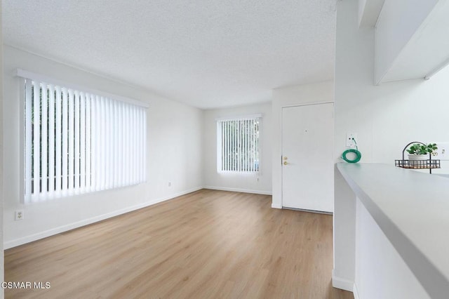 interior space with light hardwood / wood-style floors, a textured ceiling, and plenty of natural light