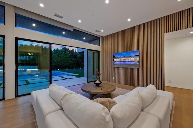 living room with light hardwood / wood-style flooring