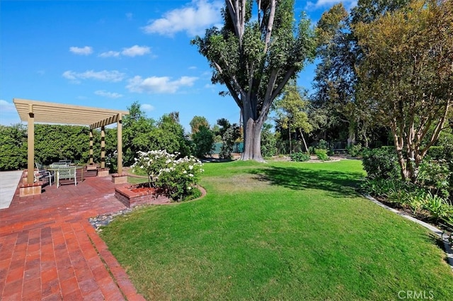 view of yard with a patio and a pergola