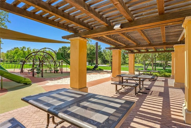 view of home's community featuring a pergola