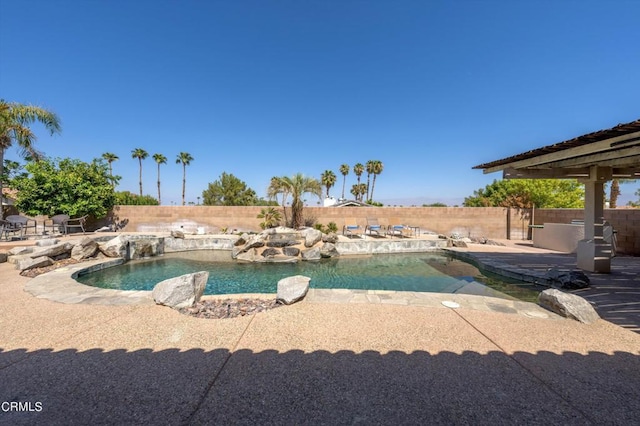 view of swimming pool with a patio