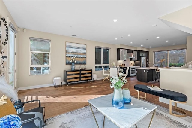 interior space featuring hardwood / wood-style floors and sink