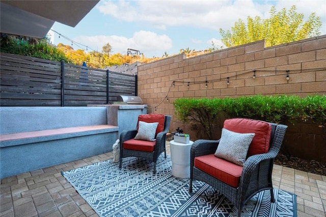 view of patio with an outdoor kitchen